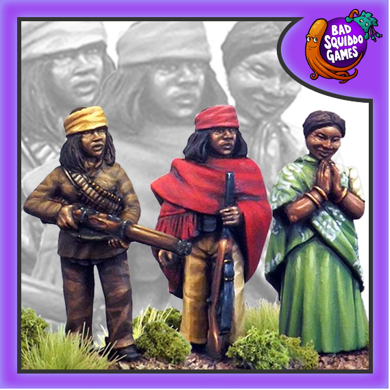 Bad Sauiddo Games metal gaming figure, Phoolan Devi This inspiring woman overcame many many dark things in her life to become a politician and inspiration to many, shown here in three styles two holding weapons and one without 