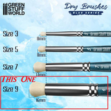 Dry Brush Size 9 Blue Series by Green Stuff World, a soft and thick bristled brush made for dry brushing effects.