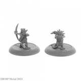 A pack of 2 Ratpelt Kobold Archers from the Dark Heaven Legends metal range by Reaper Miniatures sculpted by Bobby Jackson. Two kobolds one with a bow and the other with a crossbow