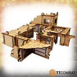 TT Combat MDF Prison scenery piece for your tabletop games- overhead view with a miniature for scale