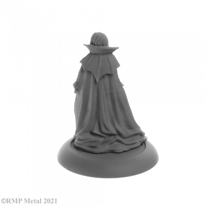 Adrasteia Winterhorn, Female Vampire from the Dark Heaven Legends metal range by Reaper Miniatures sculpted by Bobby Jackson. A lovely female vampire dressed in a long dress and cloak that gather on the floor,