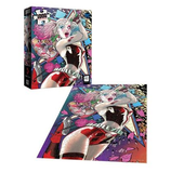 Harley Quinn 1000 Piece Puzzle box art and complete puzzle of Harley holding her mallet 