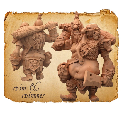 Moonstone Dim & Dimmer Giant.  one arm holds a club behind his head and the other a cleaver by his side, a cow sits neatly over one shoulder and there is certainly something or someone trying to escape from that bag.