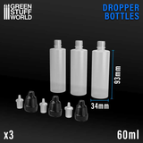 60ml Dropper Bottles 3 Pack by Green Stuff World a pack of three refillable plastic bottle for your hobby needs. 