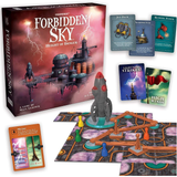 Forbidden Sky game components including model rocket