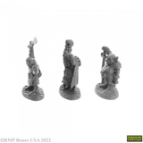 A pack of 3 Goblin Elites from the Bones USA Dungeons Dwellers range by Reaper Miniatures sculpted by Bobby Jackson. This pack contains three goblins two holding swords and one shaman with a skull topped staff