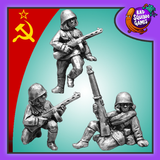 Soviet Tank Riders is a pack of three metal miniature depicting female soviet tankers holding guns from the women of world war 2 range by Bad Squiddo Games