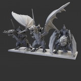non painted resin miniatures. This pack contains three Elf Drakon riders in various battle poses for your Kings Of War gaming table.