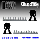 different types of candles by Green Stuff World in high quality resin with silhouette space marine for scale