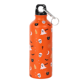 An orange bottle with Halloween inspired decoration 