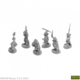 vA pack of 6 Ratpelt Kobold Mooks from the Bones USA Dungeons Dwellers range by Reaper Miniatures. This pack contains six plastic Kobolds in various poses holding various weapons including axes, mace and spears