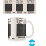 Sirius Black Wanted Heat Change Mug. This great is a light grey colour with the words 'Have You Seen This Wizard?' and a black square 