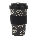 travel mug with pentagram symbols all over and the sleeve on 