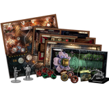 Mansions of Madness Sanctum of Twilight expansion cards and miniatures from the game