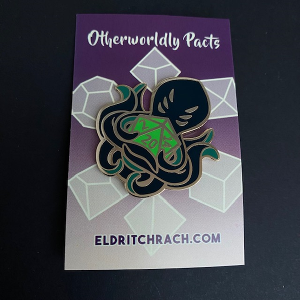 Otherworldly Pacts Green D20 Pin Badge