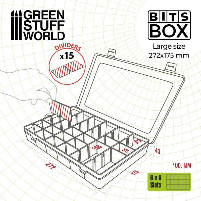 Medium Plastic Bits Box by Green Stuff World a 195x130mm plastic multi purpose box with compartments