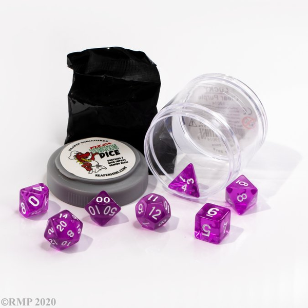 19014 - Clear Purple Lucky Pizza Dungeon Dice - Reaper Dice