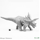 Thunderfoot Behemoth is a Dinosaur from the Reaper Miniatures Bones range for your gaming table and RPG needs. A Triceratops plastic model that requires assembly.