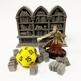 Necromancer Bookcase Set by LegendGames for tabletop gaming shown with a miniature and a D20