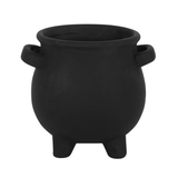 black terracotta cauldron shaped pot 