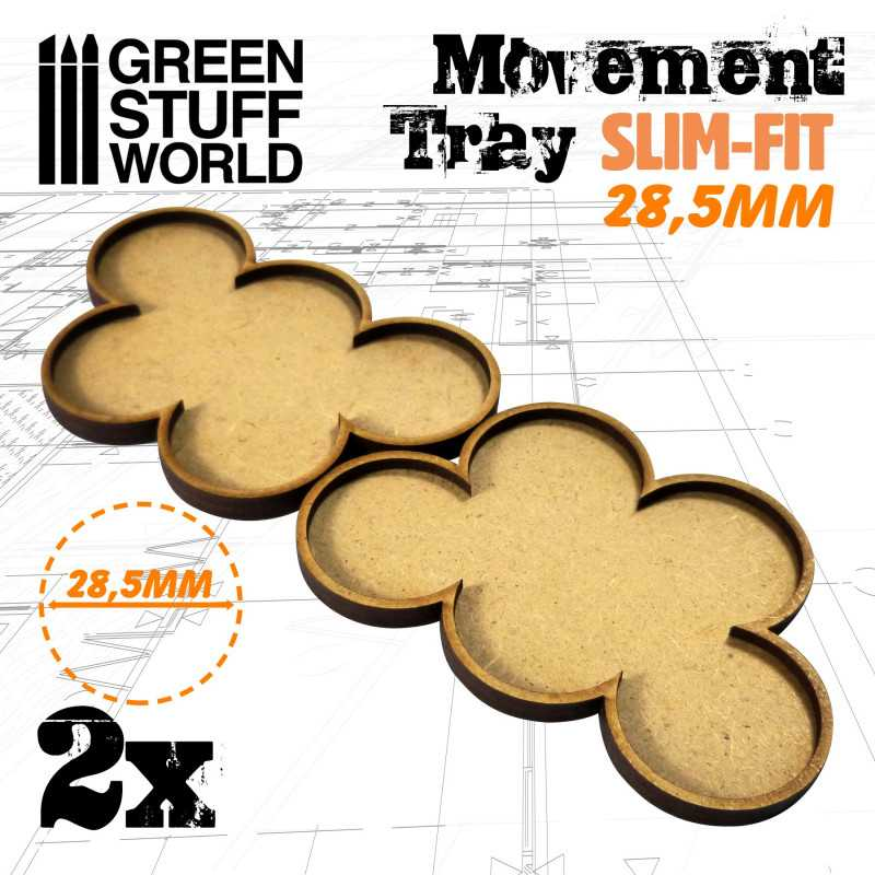 28.5mm Slim Fit Skirmish Movement Trays by Green Stuff World