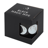 Black mug featuring the wiccan triple moon design in a box 
