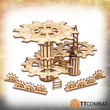 TT combat centre wheel dias- A tall cog structure making an impressive objection on your table. - full view with miniature for scale