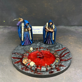 Reaper Miniatures figure77351 Cultists and Circle painted by Mrs MLG. This is the cultists and circle set painted and made into a diorama using blood effect and a monster hand