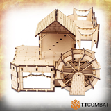 A wonderful MDF kit from TT Combat Savage Domain range of fantasy scenery enabling you to construct a water mill in a steam punk style with various heights and covers- section view 