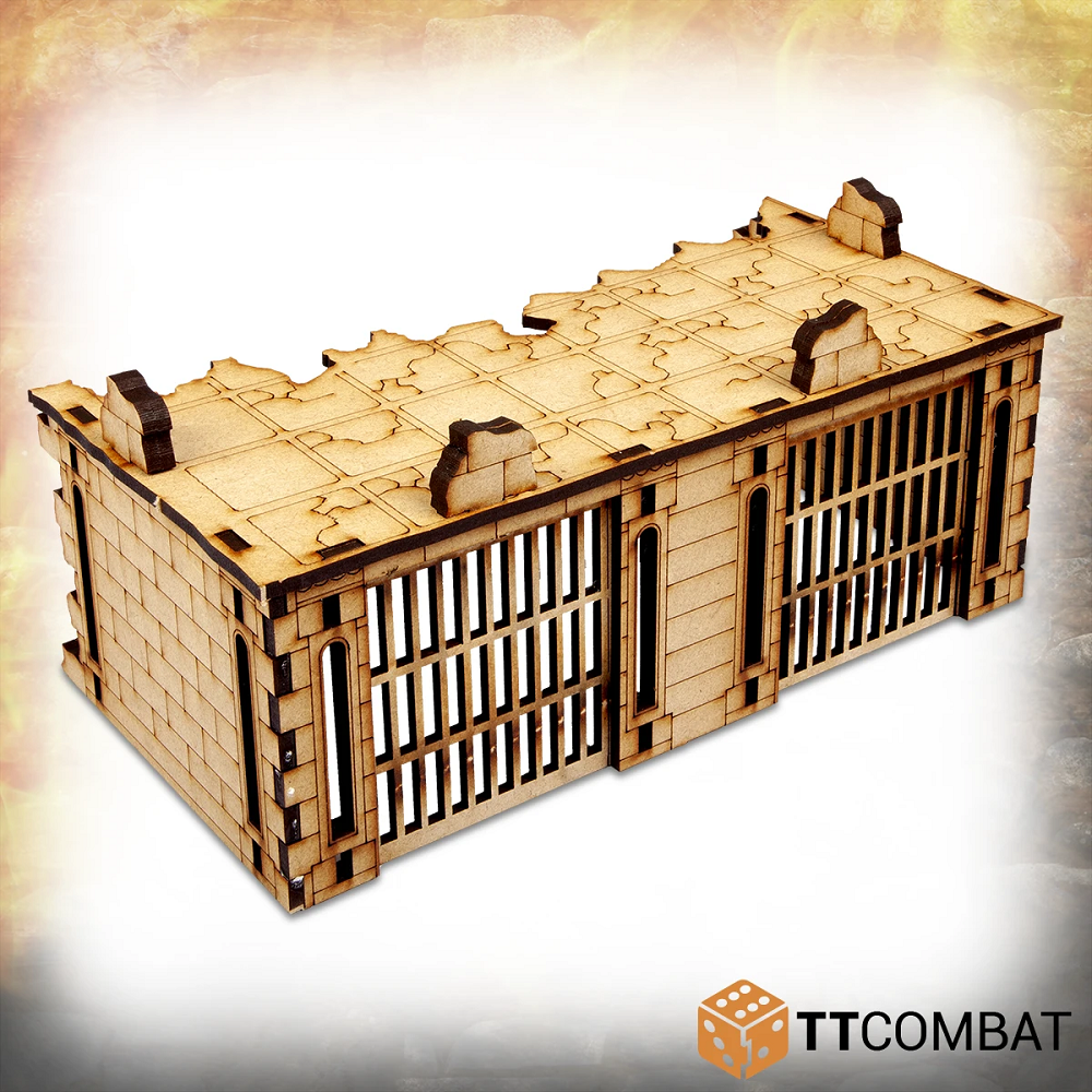 TT Combat MDF Prison scenery piece for your tabletop games- one section view 