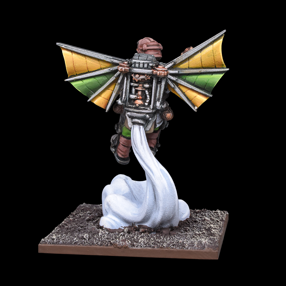 Halfling Ej Grenadiers Regiment for Kings of War by Mantic Games. This miniature is using mechanical flying machines 