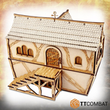 his MDF kit lets you build the Fancy Hat's Townhouse (so named as the resident of the house loves fancy hats), this elaborate building with its tiled roof, round and arched windows and back steps will make a great edition to your gaming table, RPG setting or diorama.- back view 