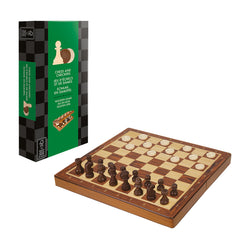 Wooden Chess & Checkers Set - Folding Travel Games