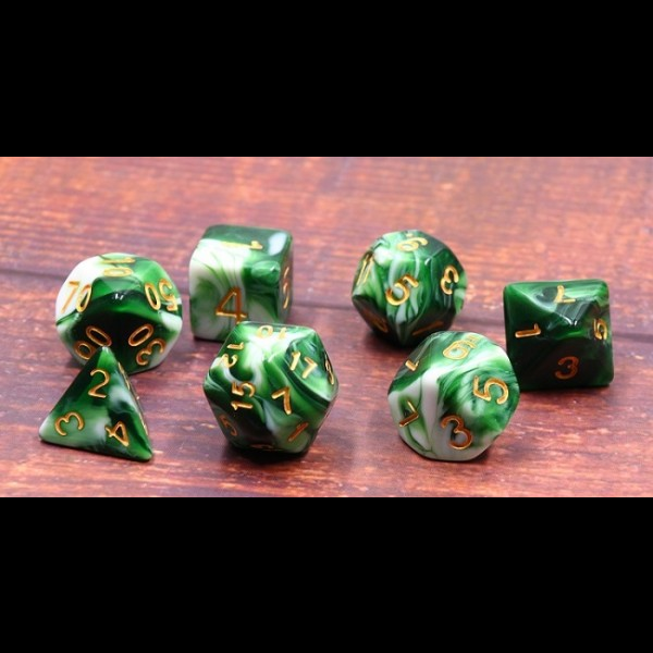 Marble Emerald Poly Dice Set