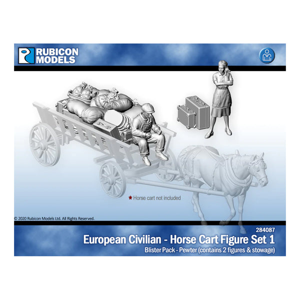 European Civilians Horse & Cart Set 1 - Rubicon 1/56 Scale