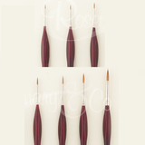 Rosemary & Co size 2/0 pure red sable brush has a wonderful matt burgundy handle with bulbus part, 7 brushes 