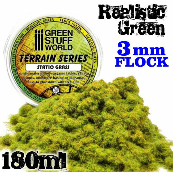 Flock Nylon Realistic Green - 3mm- 180ml - Green Stuff World -9068