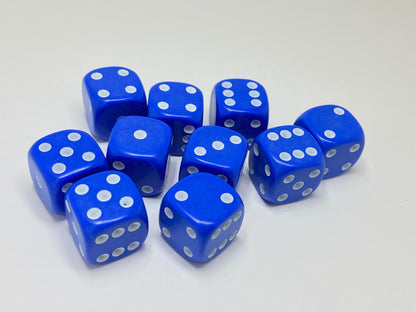 Blue D6- 10 x 16mm Six sided dice  (16BD6)