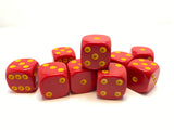 Red with Yellow Spots - 10 x 16mm D6 (16RYD6)