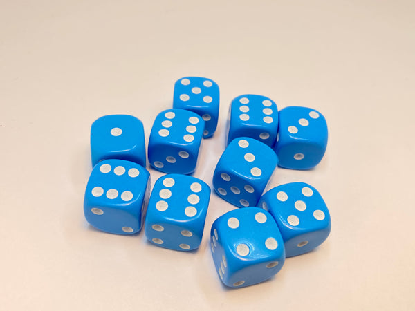 Light Blue D6- 10 x 16mm Six sided dice  (16BD6A)