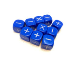 Blue D6- 10 x 16mm Six sided dice marked +,-, X (16PMTD6)