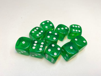 Clear Green - 10 x 16mm D6 (16CGD6)