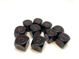 Black with Red Numbers - 10 x 16mm D6 (16BRND6)