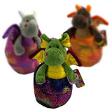GREEN BABY DRAGON IN MULTI COLOURED EGG 20CM SOFT PLUSH TOY