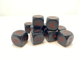 Black with Red Numbers - 10 x 16mm D6 (16BRND6)