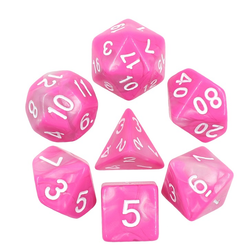 Elemental two-tone dice in an fabulous magenta and soft white with easy to read white. Elemental Magenta white RPG Dice set 