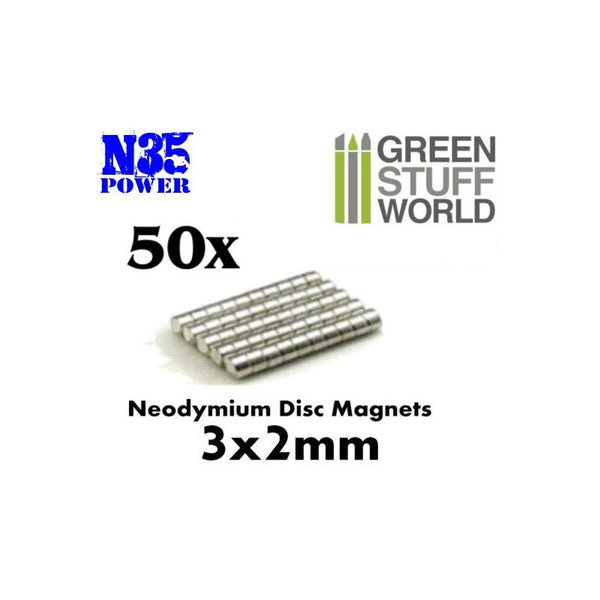 Neodymium Magnets 3x2mm - 50 units (N35) -9053- Green Stuff World