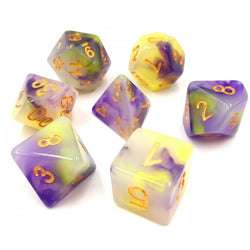 Opal D20 Poly Dice set - Yellow & Purple