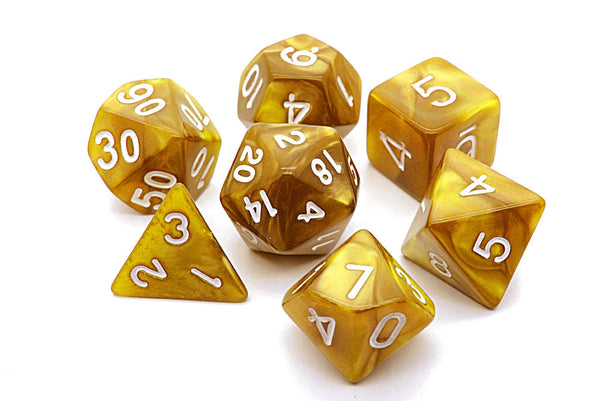 Pearl D20 Poly Dice set - Gold / White