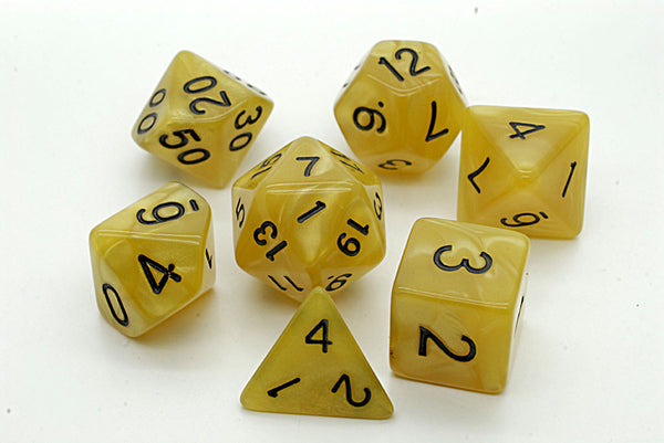 Pearl D20 Poly Dice set -Golden Yellow / Black